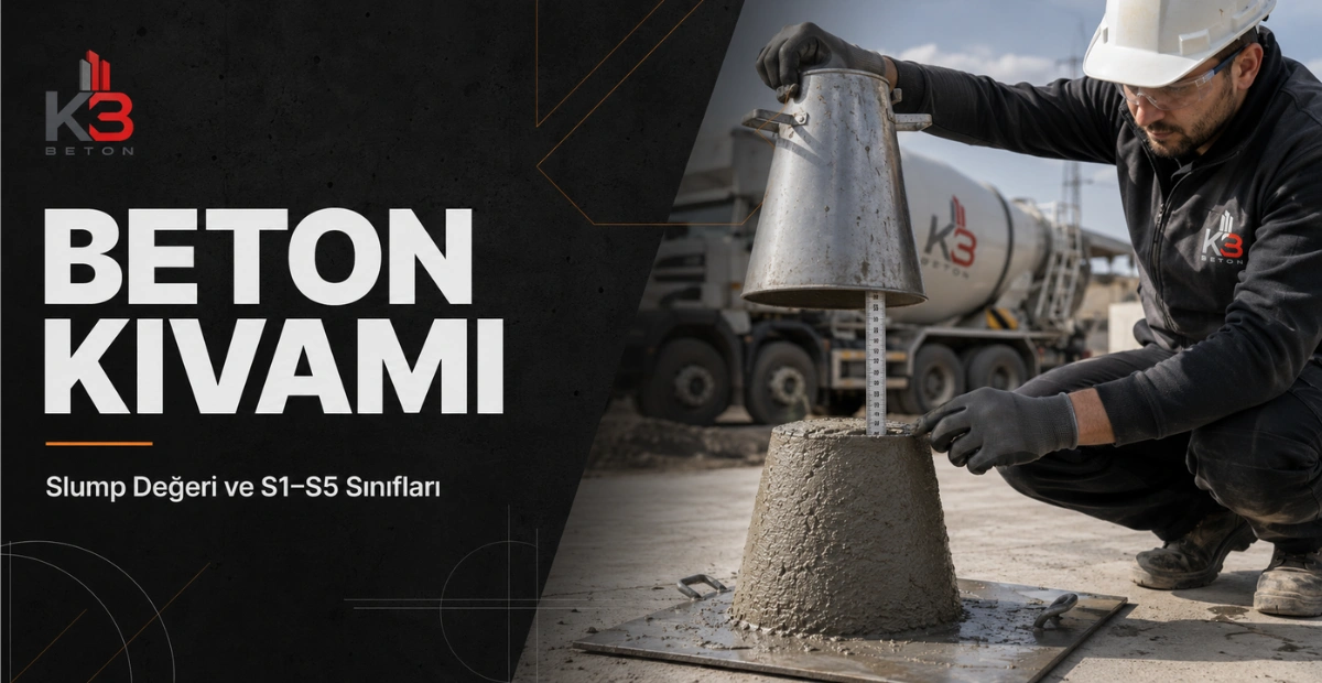 Beton kıvamı ve slump değeri ölçümü için yapılan çökme deneyi